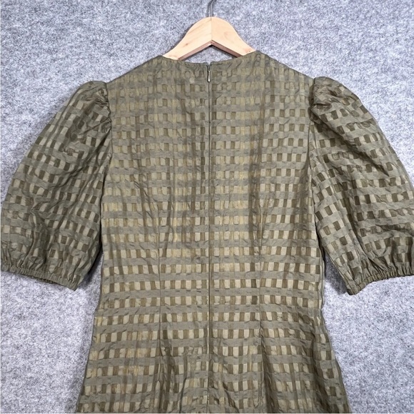 & OTHER STORIES Dress Size Small Womens Green Check Short Puff Sleeve A Line - Picture 9 of 13